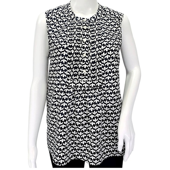 J. Crew Womens Printed Tuxedo Top Bird Navy Blue White Sleeveless size 6 - Picture 1 of 6